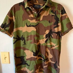 Ralph Lauren Men's Green and Brown Camouflage Polo Shirt